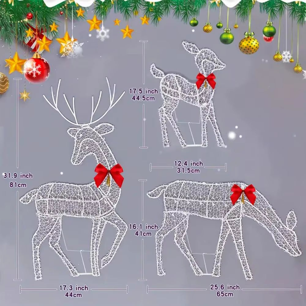 Iron Art Elk Deer Christmas Garden Decoration with LED Light Glowing Glitter Reindeer Outdoor Iron Moose Xmas Home Outdoor