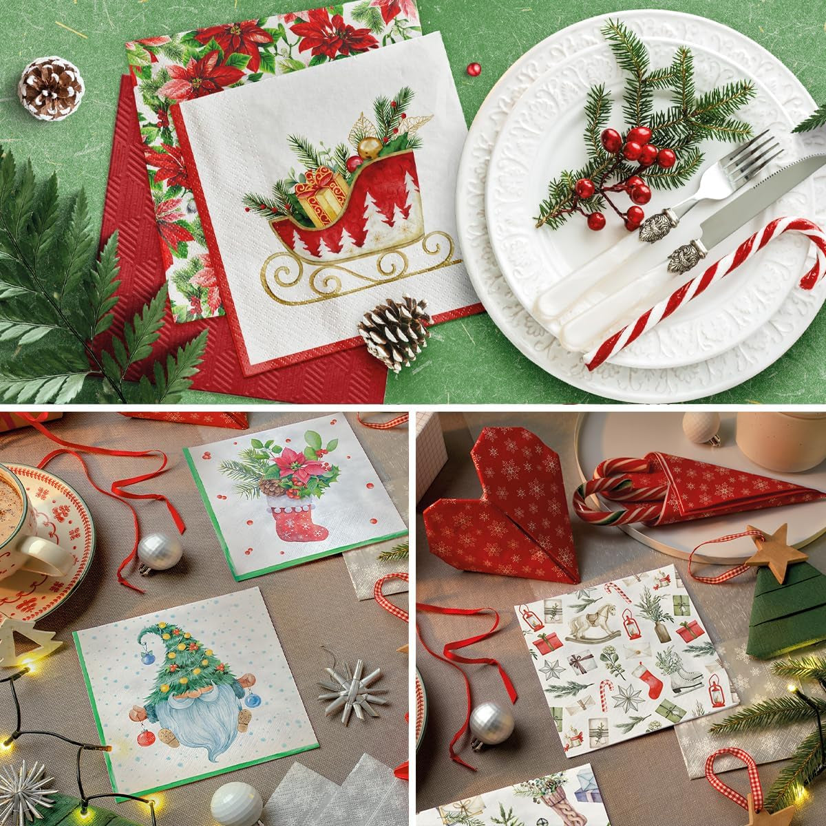 PAW - Tovaglioli Di Carta Natale (33 X 33 Cm) I 20 Pezzi I 3 Veli I Tovaglioli Carta - Inverno, Vacanze, Slitta, Regali I Holiday Sleigh