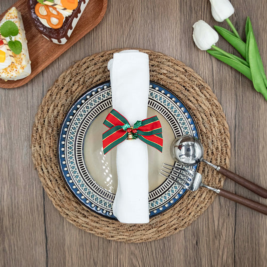 12Pcs Elegant Christmas Bow Napkin Rings- Festive Red & Green Christmas Decor, Table Decor for Weddings, Banquets, Hotels