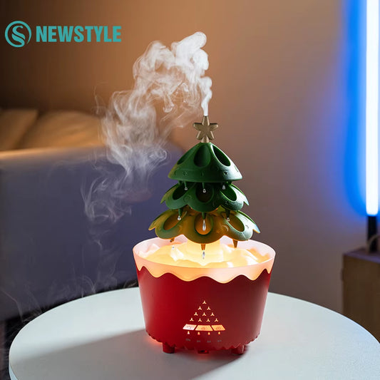 Rotating Christmas Tree Ultrasonic Air Humidifier with Colorful Lights Fine Mist Quite Essential Oil Diffuser for Christmas Gift