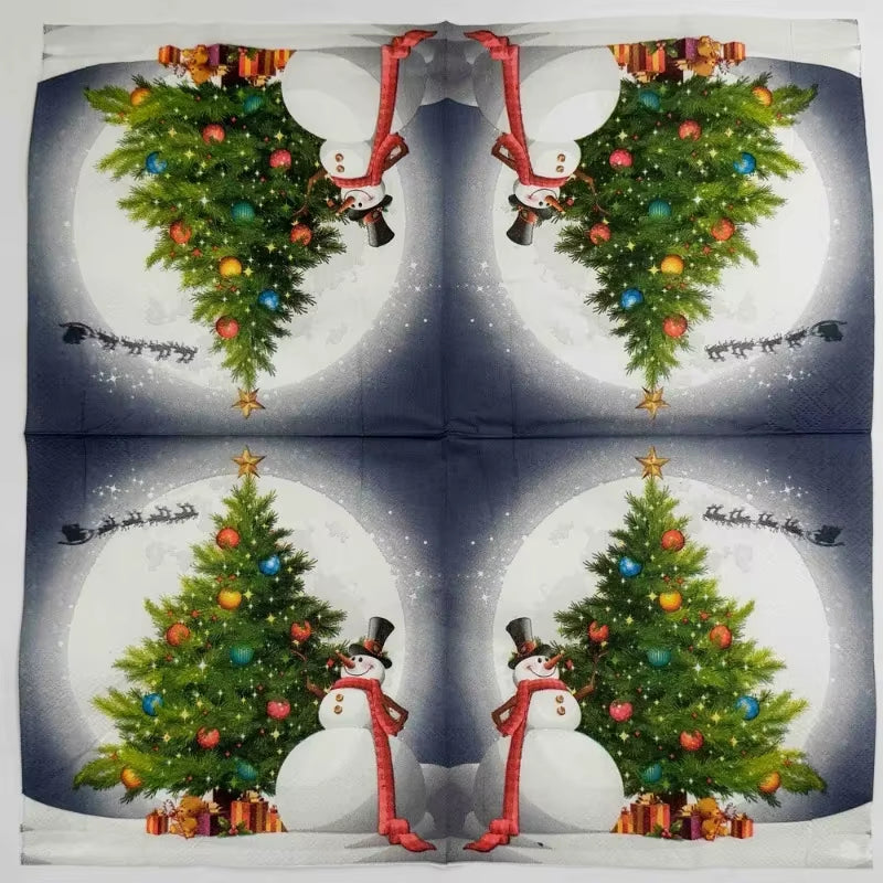 10/20P Christmas Party Decoration Paper Christmas Tree Snowman Printed Napkin Christmas Element Wine Glass Flower Paper Placemat
