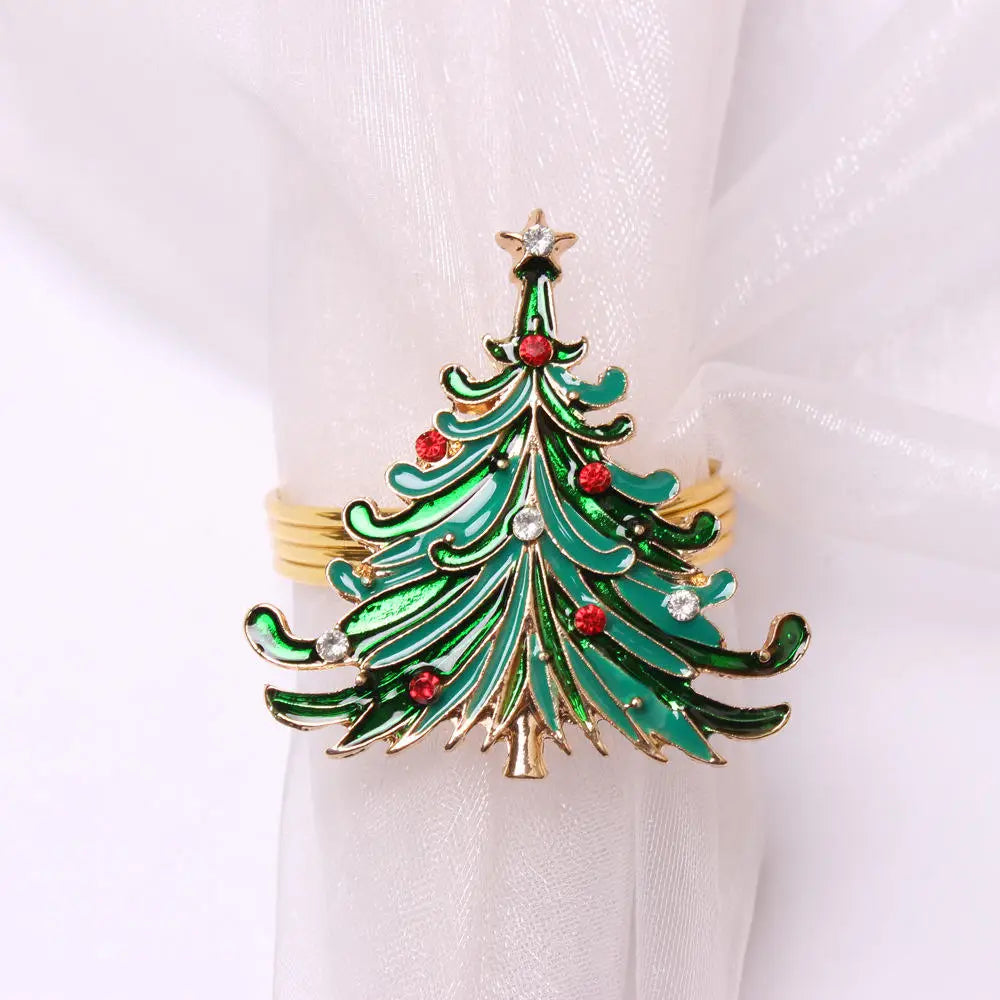Metal Christmas Tree Napkin Buckle Bow Flower Wreath Mouth Ring Napkin Ring Wedding Hotel Table Supplies Circle Decoration Gifts