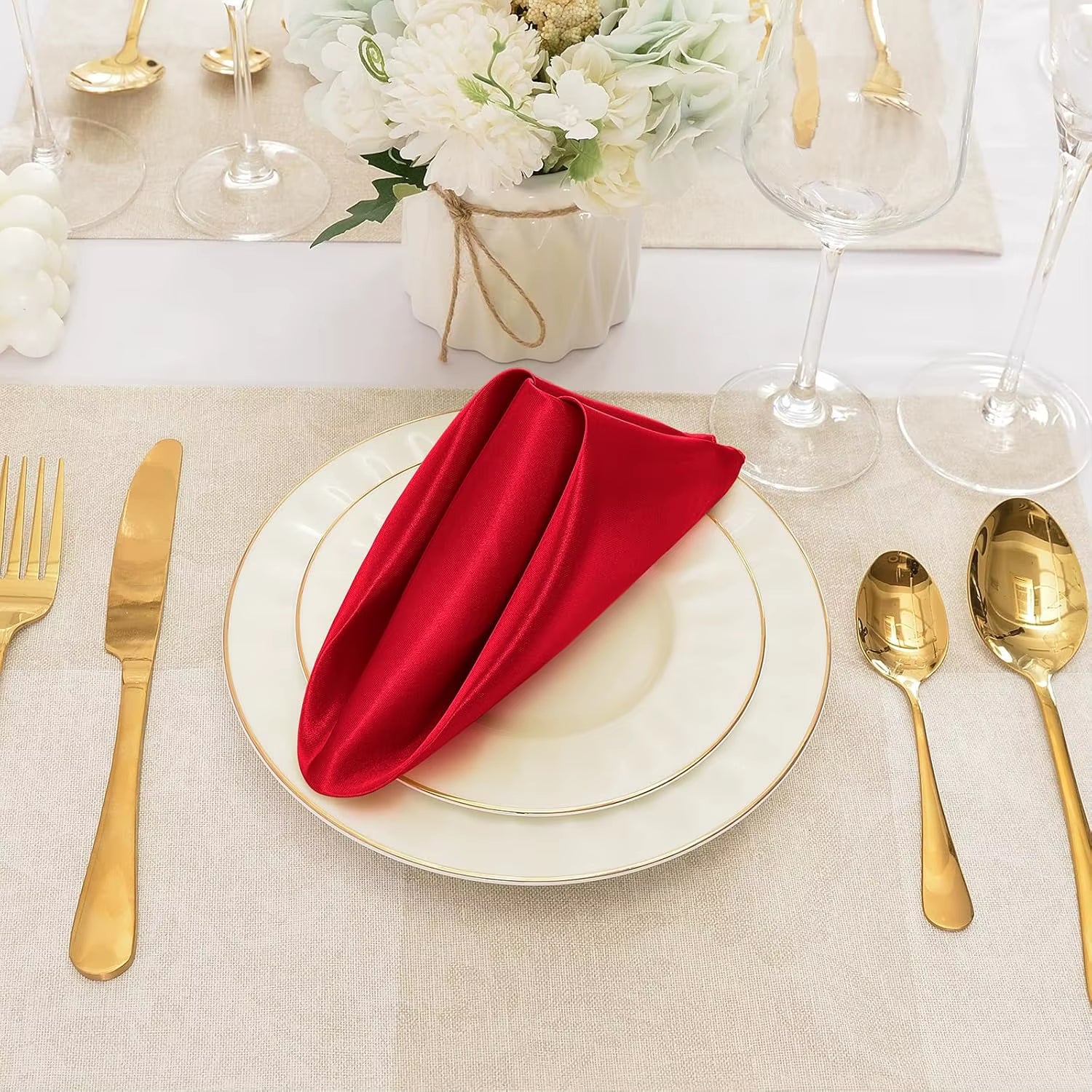 12PCS Red Satin Napkins 30X30Cm, Silky Soft Smooth Washable Napkins for Restaurant, Weddings, Dinner, Party,Christmas Decoration