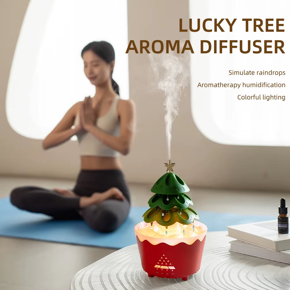 Rotating Christmas Tree Ultrasonic Air Humidifier with Colorful Lights Fine Mist Quite Essential Oil Diffuser for Christmas Gift