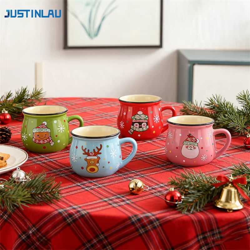 Christmas Ceramic Mug Cartoon Santa Gingerbread Man Mousse Cup Coffee Cup Dessert Cups Breakfast Milk Mug for Kids Xmas Gift