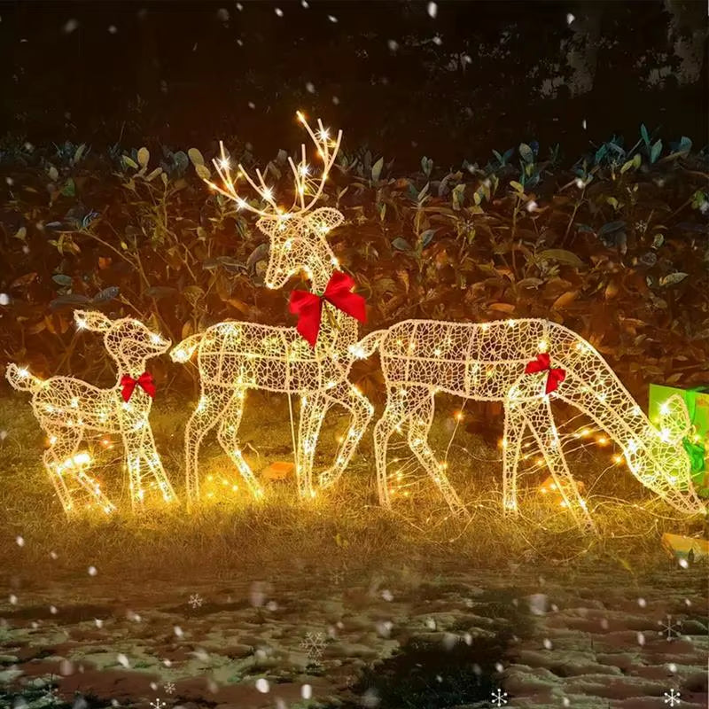 Iron Art Elk Deer Christmas Garden Decoration with LED Light Glowing Glitter Reindeer Outdoor Iron Moose Xmas Home Outdoor