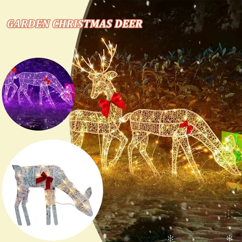 Iron Art Elk Deer Christmas Garden Decoration with LED Light Glowing Glitter Reindeer Outdoor Iron Moose Xmas Home Outdoor