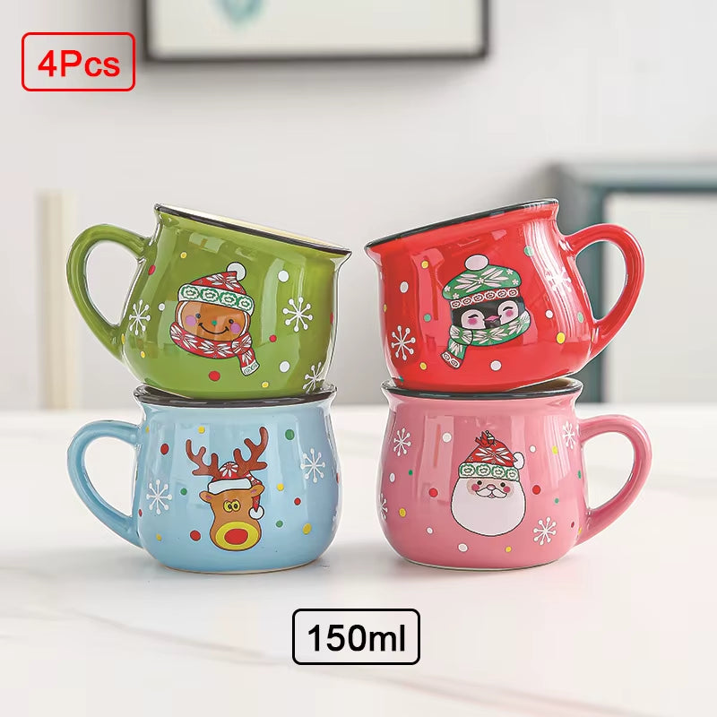 Christmas Ceramic Mug Cartoon Santa Gingerbread Man Mousse Cup Coffee Cup Dessert Cups Breakfast Milk Mug for Kids Xmas Gift