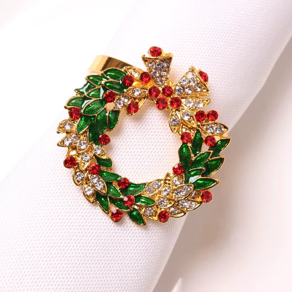 Metal Christmas Tree Napkin Buckle Bow Flower Wreath Mouth Ring Napkin Ring Wedding Hotel Table Supplies Circle Decoration Gifts