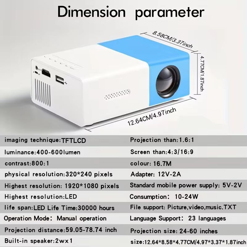 Ultra High Definition 4K Projector, Home TV, Bedroom, Living Room, Wall Projection, Home Cinema, Mobile Phone Screen Projection,