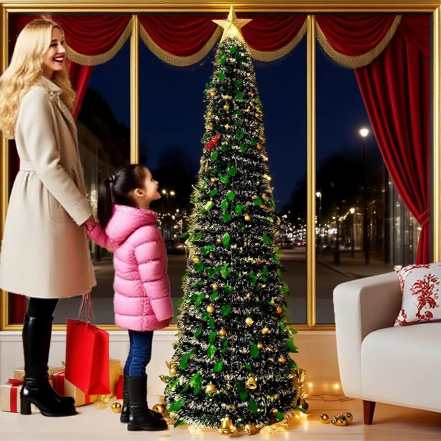 150 Cm Retractable Christmas Tree Foldable Plastic Telescopic Eco Friendly Pet Home Party Decoration Living Room Bedroom Room