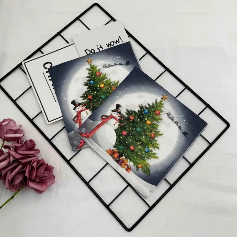 10/20P Christmas Party Decoration Paper Christmas Tree Snowman Printed Napkin Christmas Element Wine Glass Flower Paper Placemat