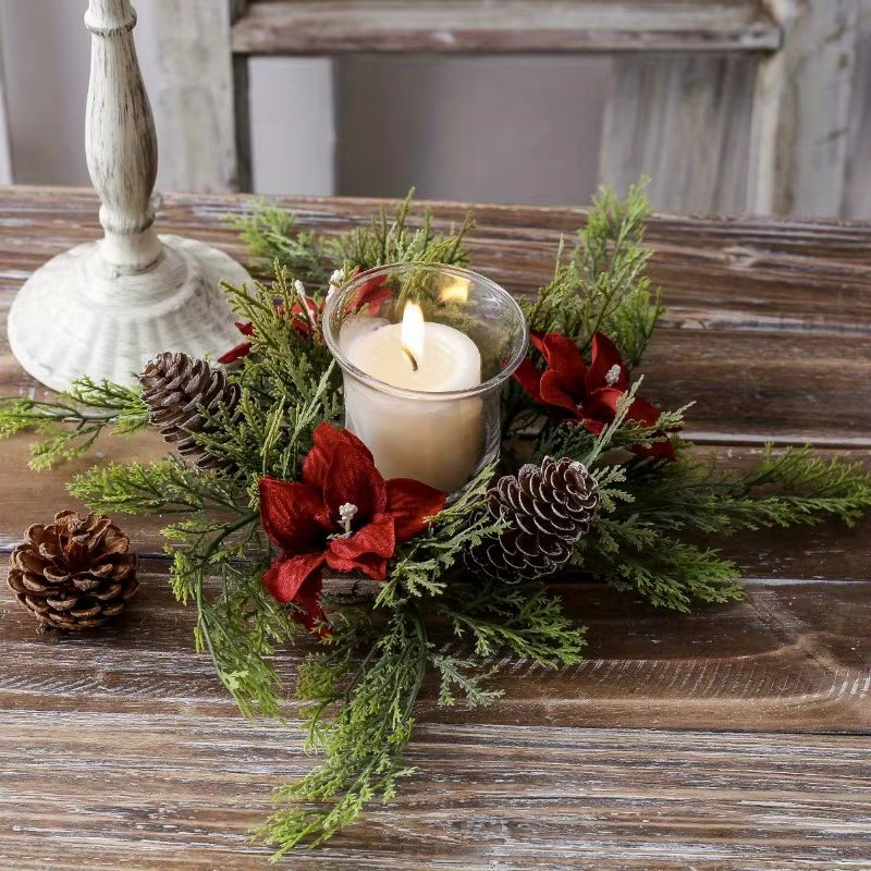 Gorgeous Holiday Candle Holder with Stunning Floral Wreath Perfect for Christmas Decorations and Table Centerpieces