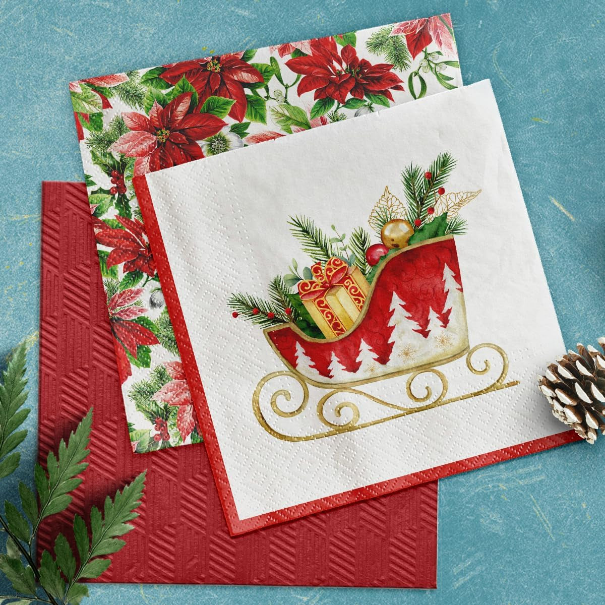 PAW - Tovaglioli Di Carta Natale (33 X 33 Cm) I 20 Pezzi I 3 Veli I Tovaglioli Carta - Inverno, Vacanze, Slitta, Regali I Holiday Sleigh