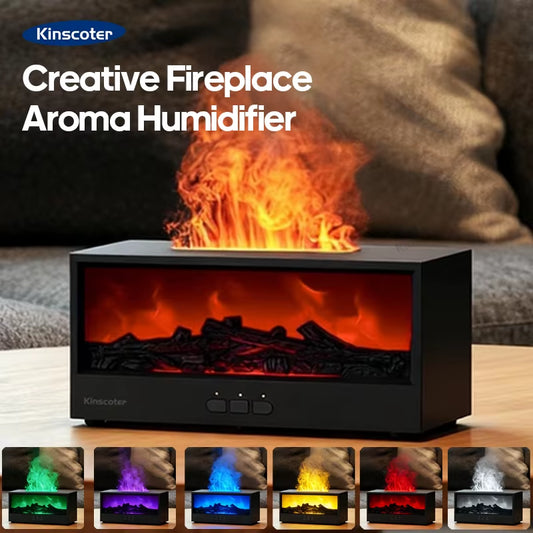 Creative Fireplace Aroma Diffuser Flame Air Humidifier Waterless Colorful Lights with Remote for Home Bedroom Holiday Gifts