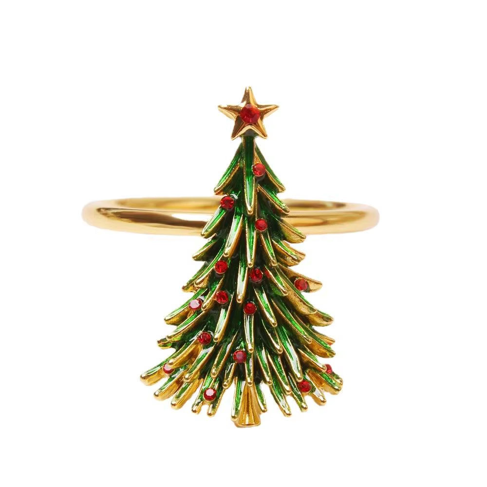 Metal Christmas Tree Napkin Buckle Bow Flower Wreath Mouth Ring Napkin Ring Wedding Hotel Table Supplies Circle Decoration Gifts