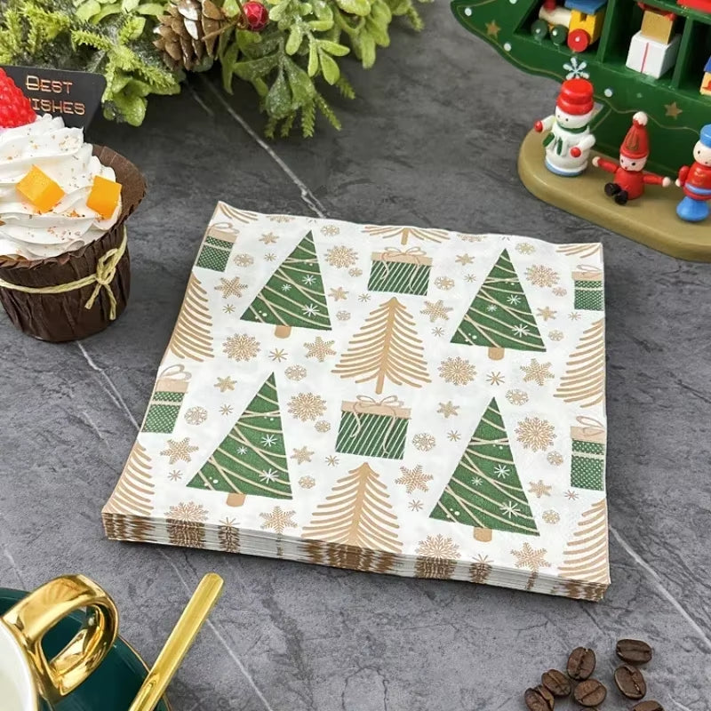 20Pcs/Pac Christmas Party Colorful Napkins Christmas Tree Printed Tissue Paper Festive Decoration Mouth Cloth Paper 33*33Cm