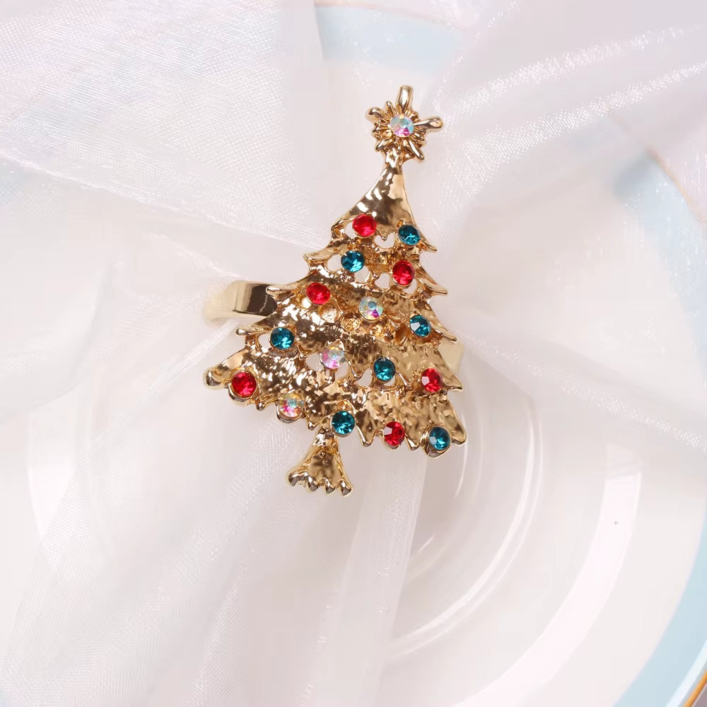 Metal Christmas Tree Napkin Buckle Bow Flower Wreath Mouth Ring Napkin Ring Wedding Hotel Table Supplies Circle Decoration Gifts