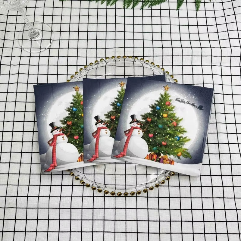 10/20P Christmas Party Decoration Paper Christmas Tree Snowman Printed Napkin Christmas Element Wine Glass Flower Paper Placemat