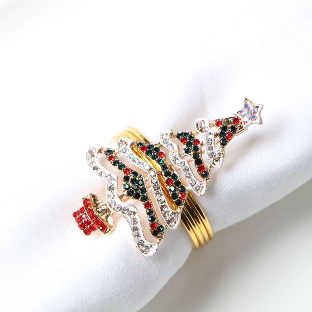 Metal Christmas Tree Napkin Buckle Bow Flower Wreath Mouth Ring Napkin Ring Wedding Hotel Table Supplies Circle Decoration Gifts