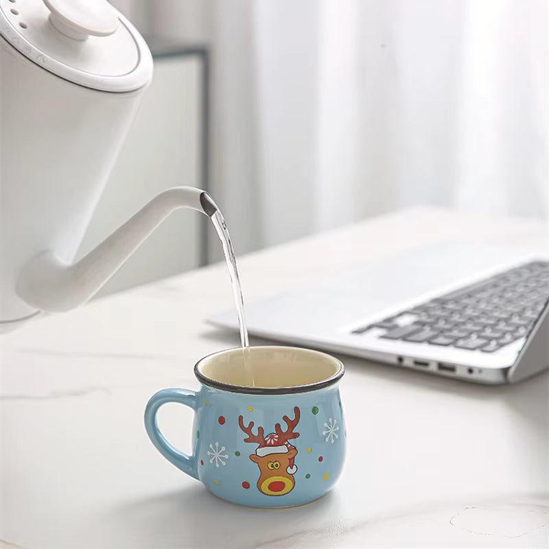Christmas Ceramic Mug Cartoon Santa Gingerbread Man Mousse Cup Coffee Cup Dessert Cups Breakfast Milk Mug for Kids Xmas Gift