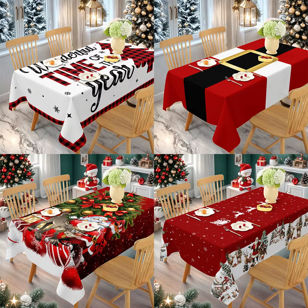 2026 Christmas Table Cloths Red Christmas Tree Printed Waterproof Oilproof for Home Ornament Xmas New Year Christmas Decoration