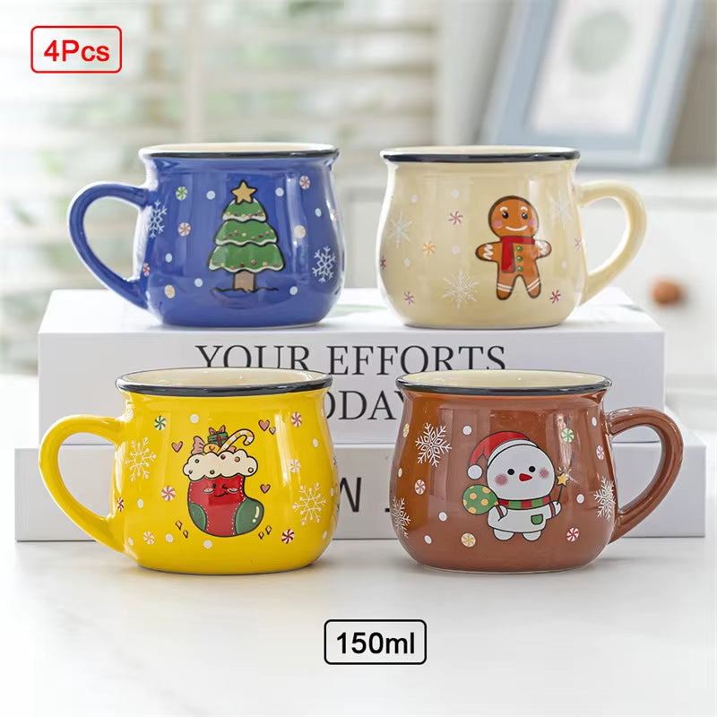 Christmas Ceramic Mug Cartoon Santa Gingerbread Man Mousse Cup Coffee Cup Dessert Cups Breakfast Milk Mug for Kids Xmas Gift