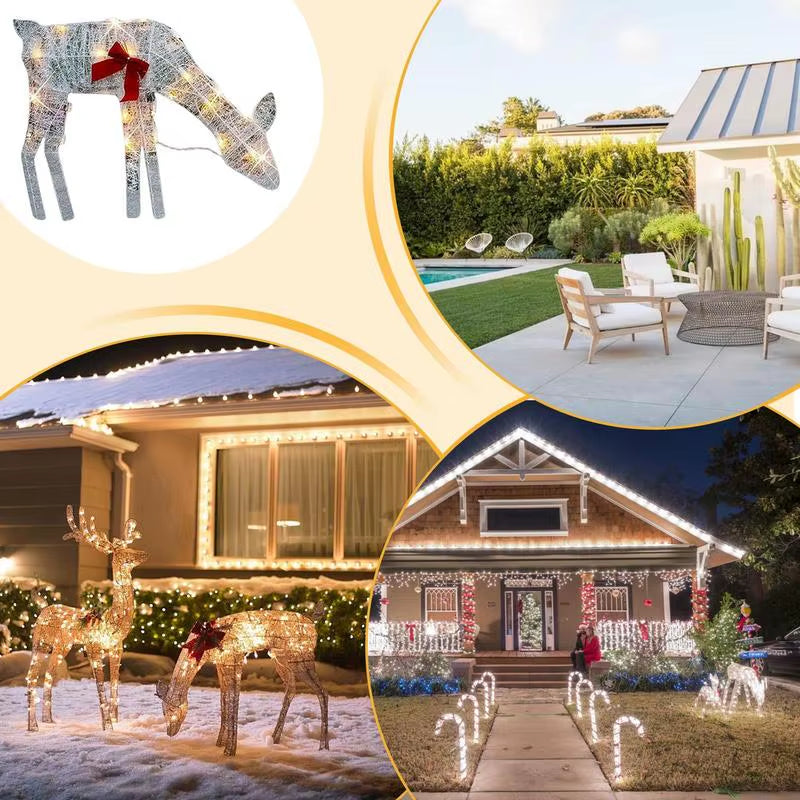 Iron Art Elk Deer Christmas Garden Decoration with LED Light Glowing Glitter Reindeer Outdoor Iron Moose Xmas Home Outdoor