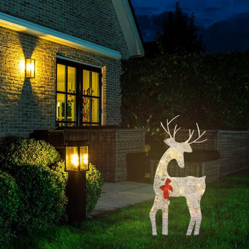 Iron Art Elk Deer Christmas Garden Decoration with LED Light Glowing Glitter Reindeer Outdoor Iron Moose Xmas Home Outdoor
