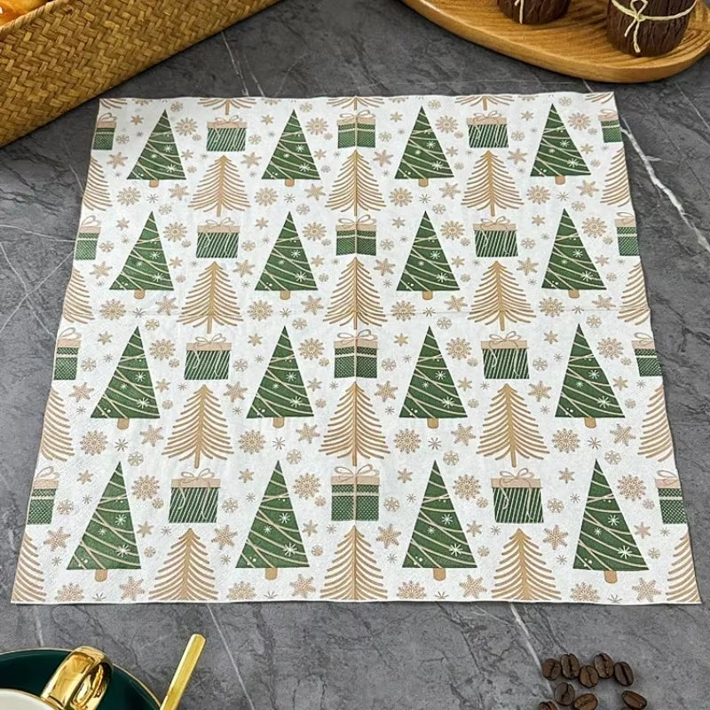 20Pcs/Pac Christmas Party Colorful Napkins Christmas Tree Printed Tissue Paper Festive Decoration Mouth Cloth Paper 33*33Cm