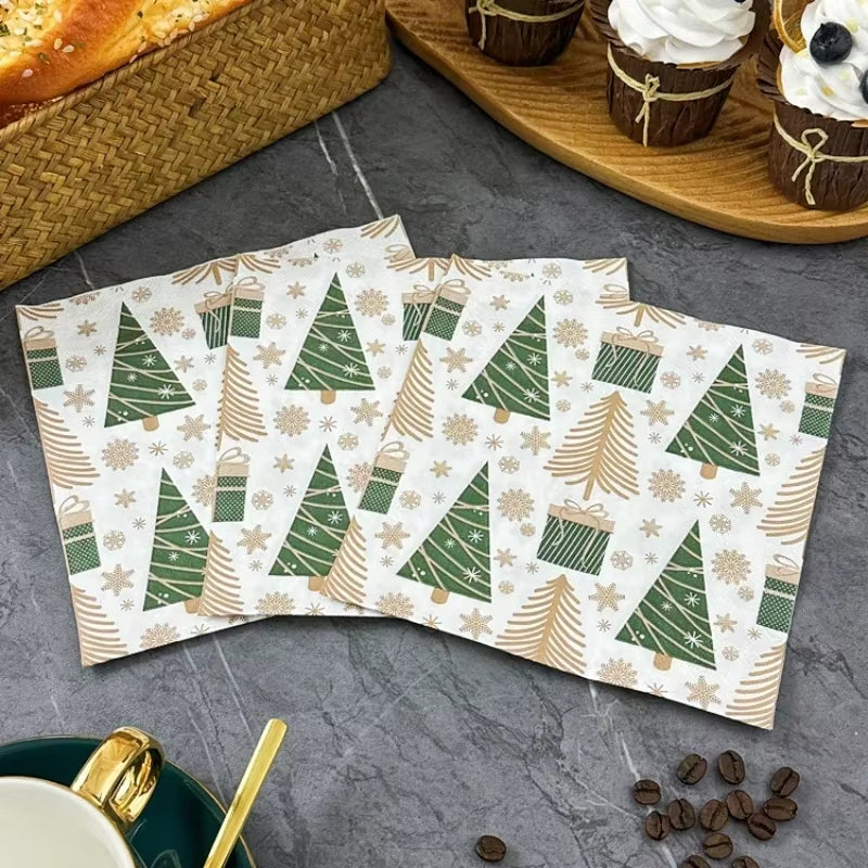 20Pcs/Pac Christmas Party Colorful Napkins Christmas Tree Printed Tissue Paper Festive Decoration Mouth Cloth Paper 33*33Cm
