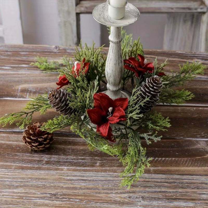 Gorgeous Holiday Candle Holder with Stunning Floral Wreath Perfect for Christmas Decorations and Table Centerpieces