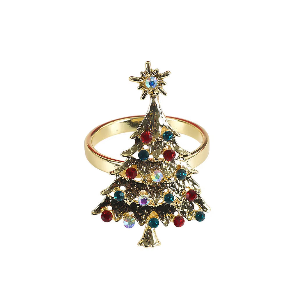 Metal Christmas Tree Napkin Buckle Bow Flower Wreath Mouth Ring Napkin Ring Wedding Hotel Table Supplies Circle Decoration Gifts