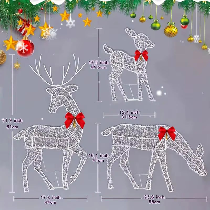 Iron Art Elk Deer Christmas Garden Decoration with LED Light Glowing Glitter Reindeer Outdoor Iron Moose Xmas Home Outdoor