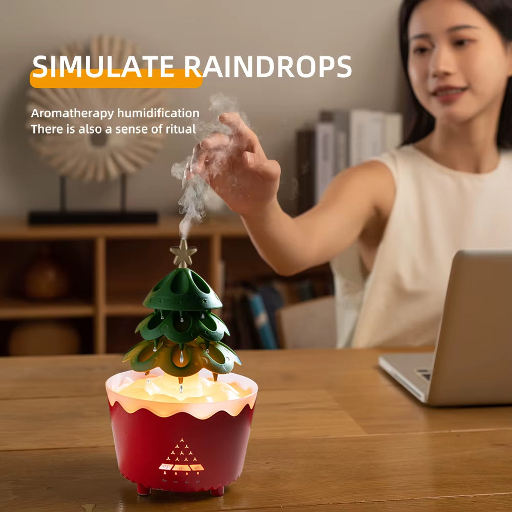 Rotating Christmas Tree Ultrasonic Air Humidifier with Colorful Lights Fine Mist Quite Essential Oil Diffuser for Christmas Gift