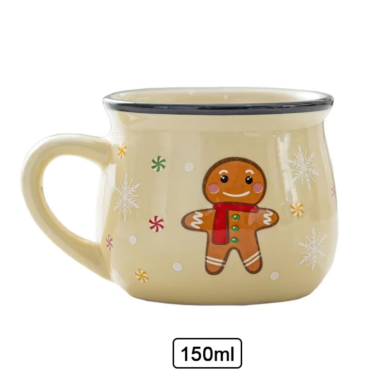 Christmas Ceramic Mug Cartoon Santa Gingerbread Man Mousse Cup Coffee Cup Dessert Cups Breakfast Milk Mug for Kids Xmas Gift