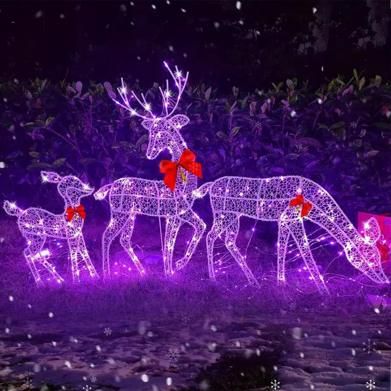 Iron Art Elk Deer Christmas Garden Decoration with LED Light Glowing Glitter Reindeer Outdoor Iron Moose Xmas Home Outdoor