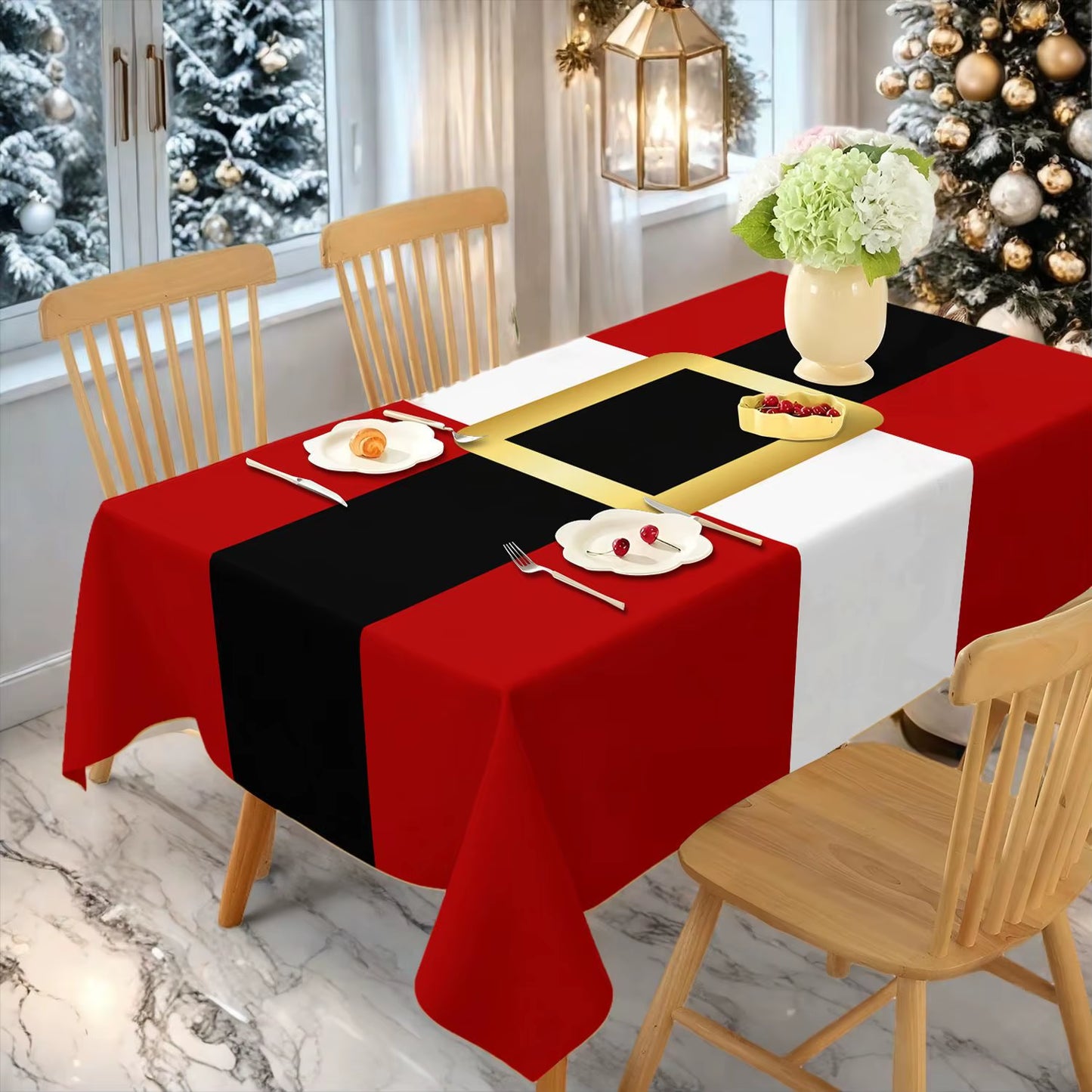 2026 Christmas Table Cloths Red Christmas Tree Printed Waterproof Oilproof for Home Ornament Xmas New Year Christmas Decoration