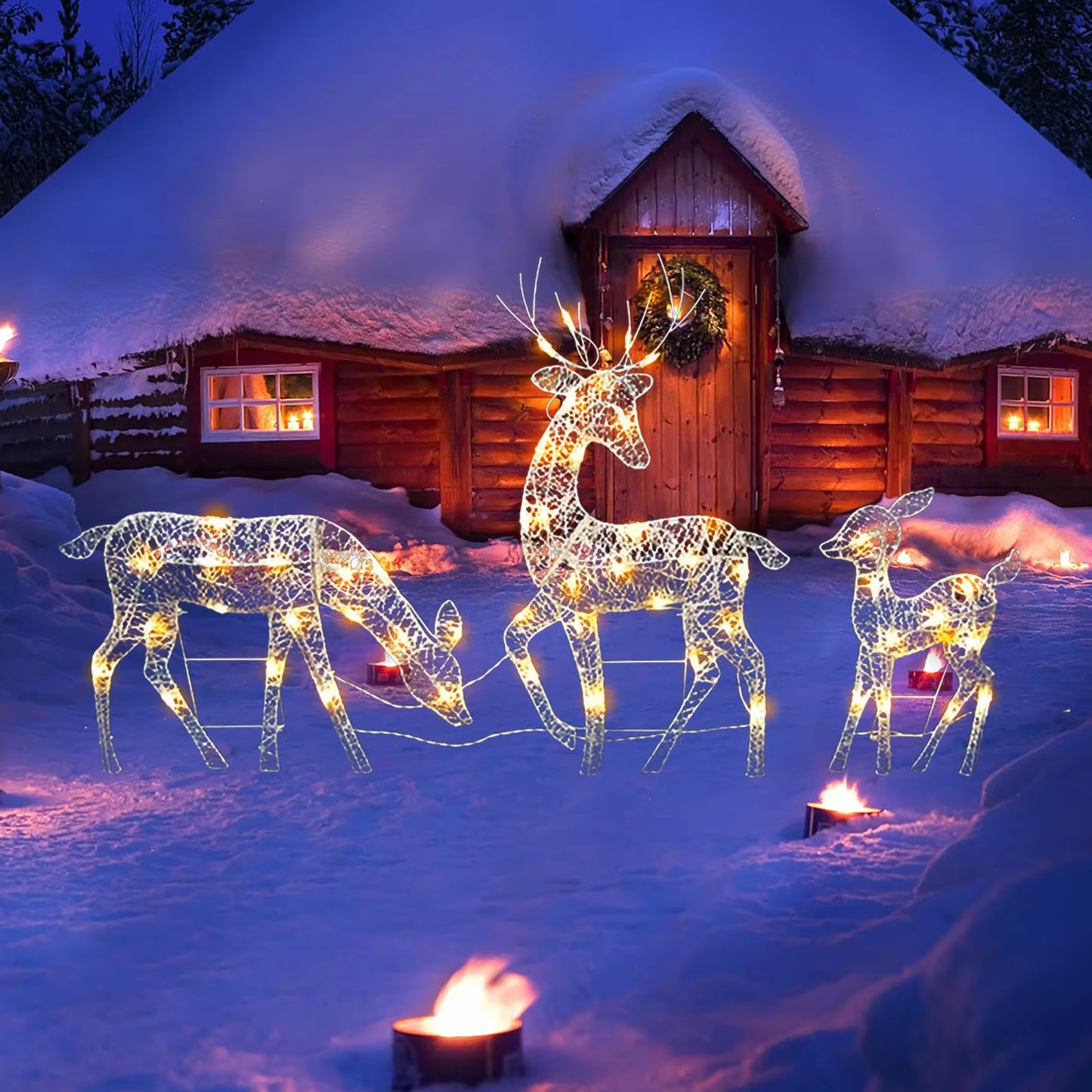 3Pc Lighted Deer Reindeer Family Lighted Deer Christmas Decor with Led Lights Light up Bucks Doe and Fawn Indoor or Outdoor Yard
