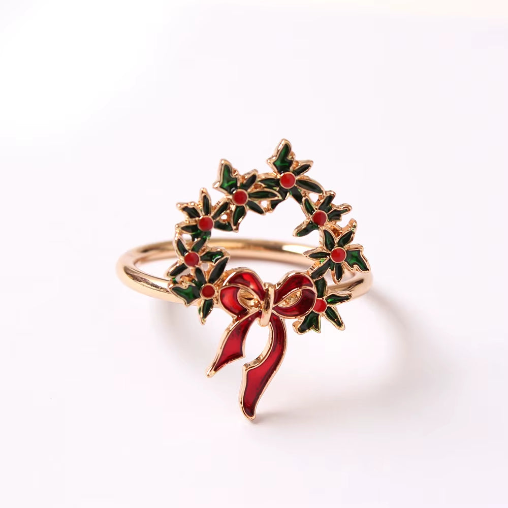 Metal Christmas Tree Napkin Buckle Bow Flower Wreath Mouth Ring Napkin Ring Wedding Hotel Table Supplies Circle Decoration Gifts