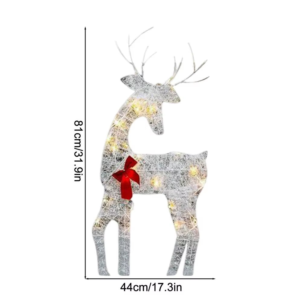Iron Art Elk Deer Christmas Garden Decoration with LED Light Glowing Glitter Reindeer Outdoor Iron Moose Xmas Home Outdoor